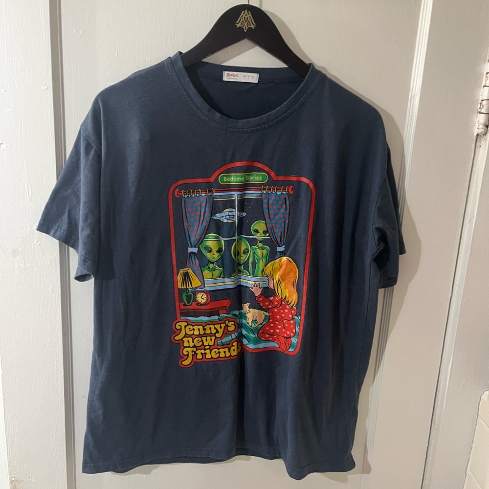 ROMWE Navy Tee with Colorful Graphic